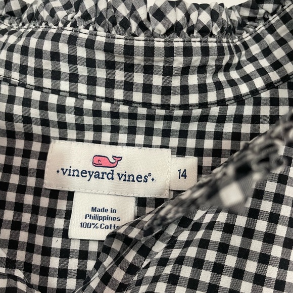 Vineyard Vines Long Sleeve Dress Shirt Frills Button Up Black & White Girls 14 - Picture 7 of 15